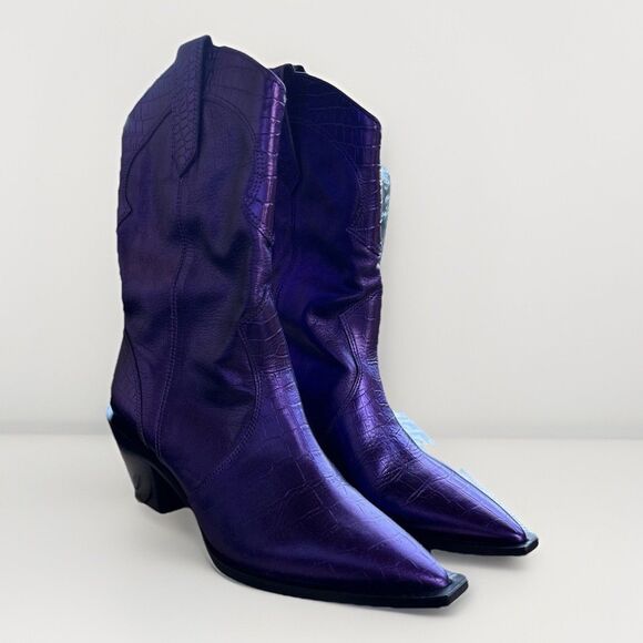 Vicenza Purple Metallic Leather Cowboy Boots Women’s EU Sz 37 - Picture 1 of 6